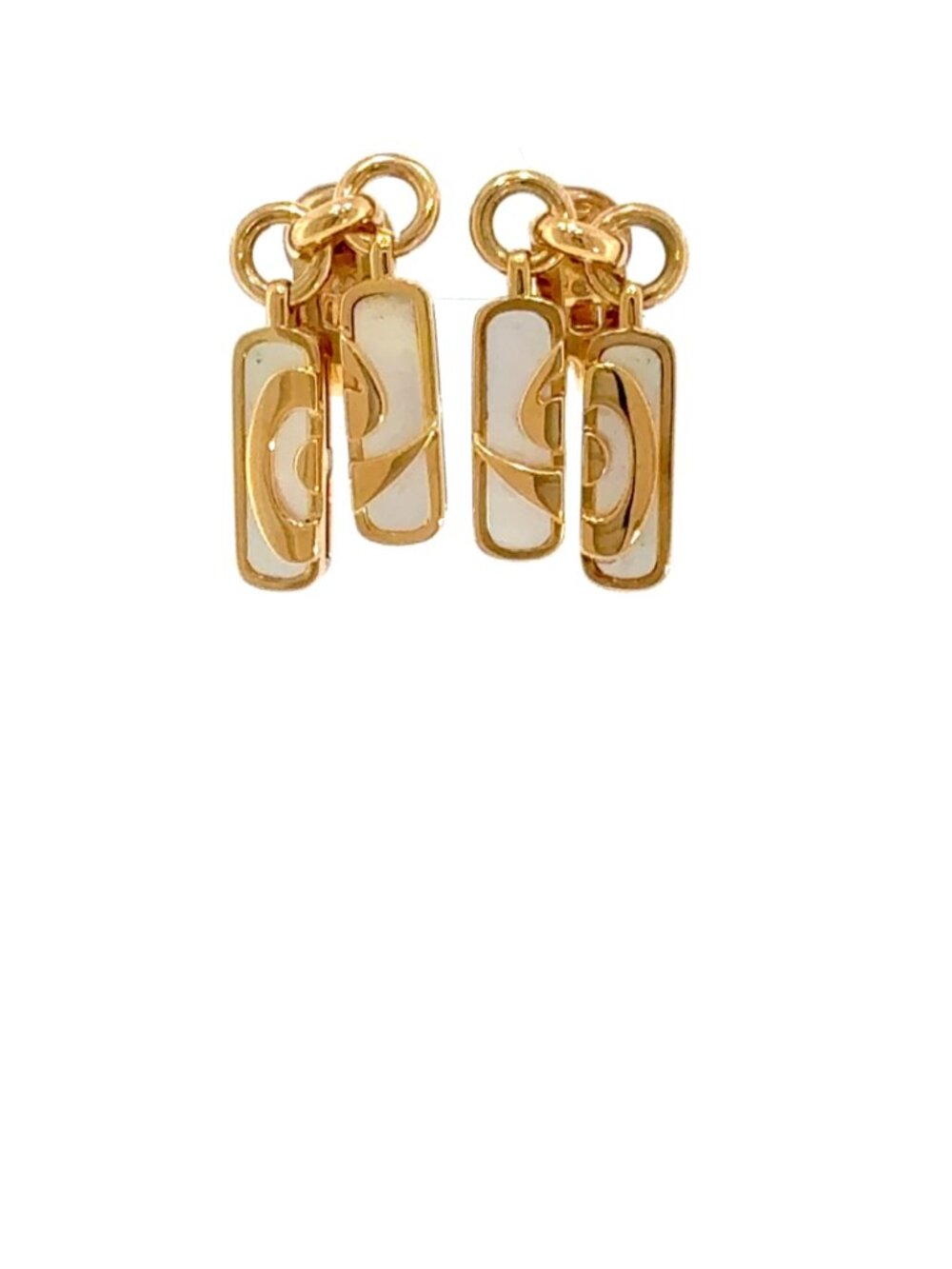 BVLGARI 18K Yellow Gold Mother of Pearl Geometric Link Dangle Earrings